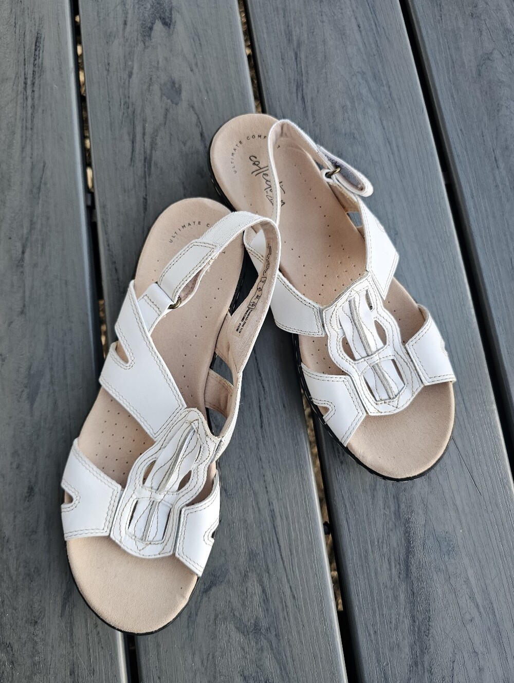 Womens Clark Leisa Lakelyn White Leather Sandals Size 8.5 M Pre-owned